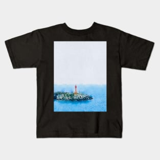 Lighthouse ,Watercolor painting on a textured watercolor paper Kids T-Shirt